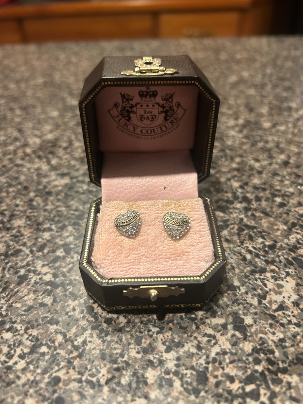 Vintage Juicy Couture Silver Crystal Heart Stud Earrings